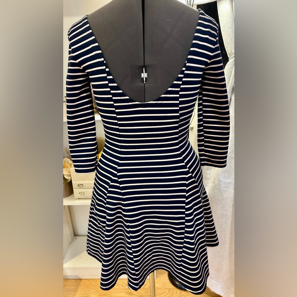 Free People Navy Peachy Cream Striped Lace Appliqué Open Back Mini Dress Size S - Picture 7 of 12